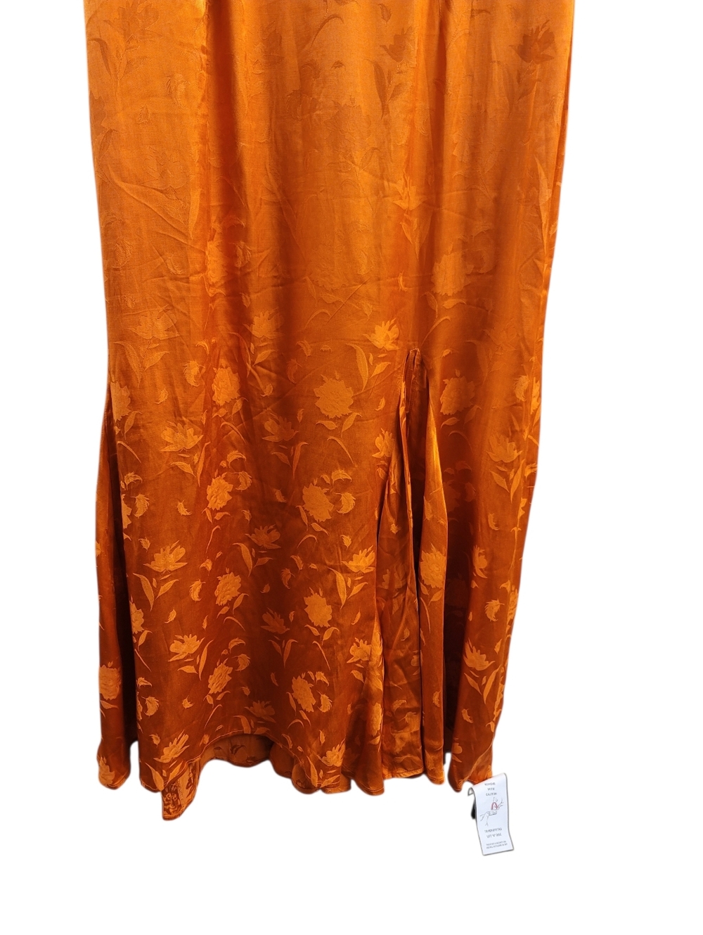 NWT Sau Lee Francesca Orange Satin Jacquard Slip Midi Dress with Side Slit - 8 - Picture 8 of 14